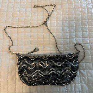 Sequin Chevron Evening Crossbody Bag - Silver/Black